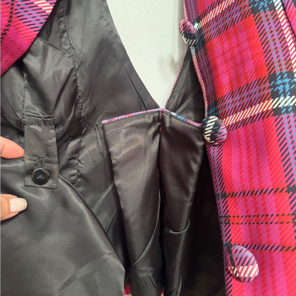 Pink Plaid Tailored Peplum Jacket like Area Large - Picture 9 of 16
